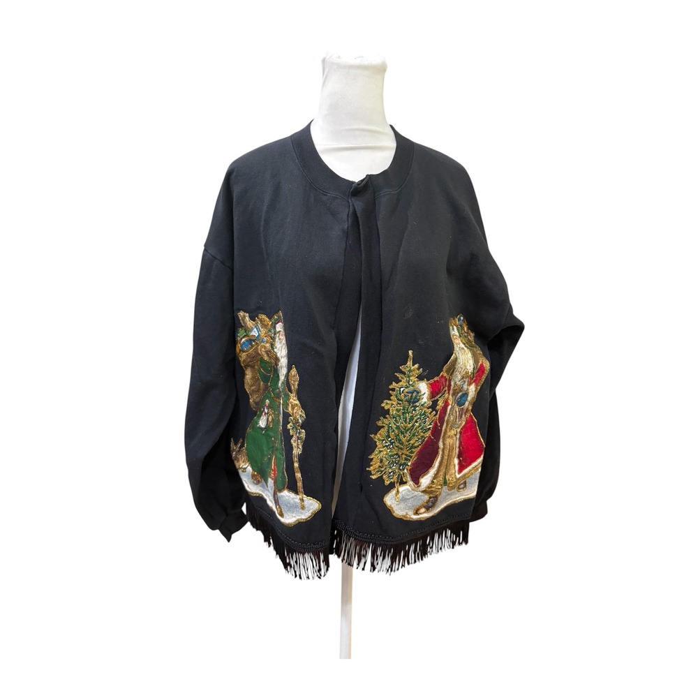 Vintage Tennessee River Santa Claus Fringe Cardigan Sweatshirt Large Holiday‎